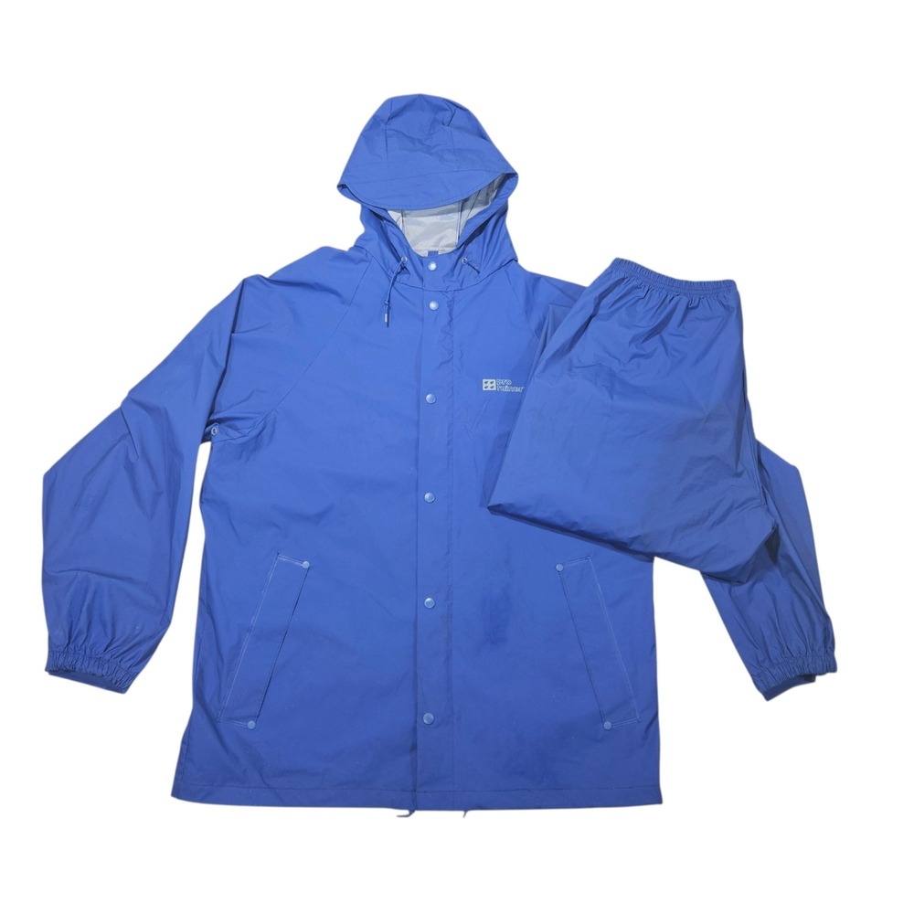 Pro Rainer VTG 2-Piece Rain Suit Jacket Pants Blue Sz L